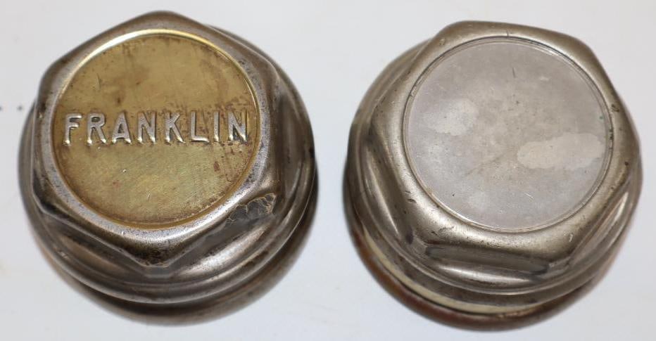 Group of 2 1920's Franklin Automobile Co. Brass Threaded Automobile Hubcaps (1 of 2)
