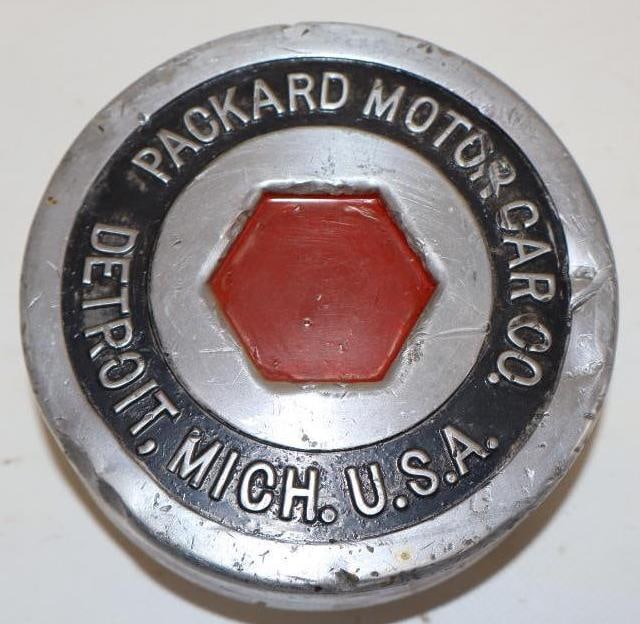 1920's Packard Motor Car Co. Embossed Aluminum Threaded Automobile Hubcap (1 of 2)
