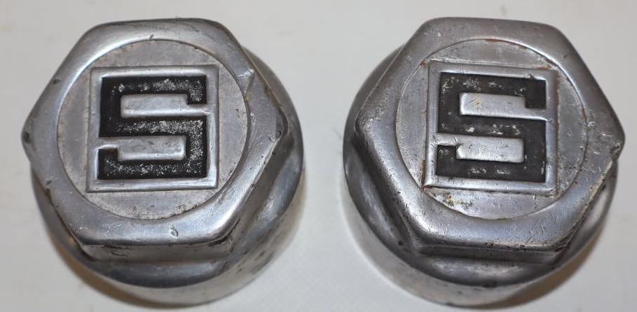 Group of 2 1920's Studebaker Embossed Aluminum Threaded Automobile Hubcaps (1 of 2)