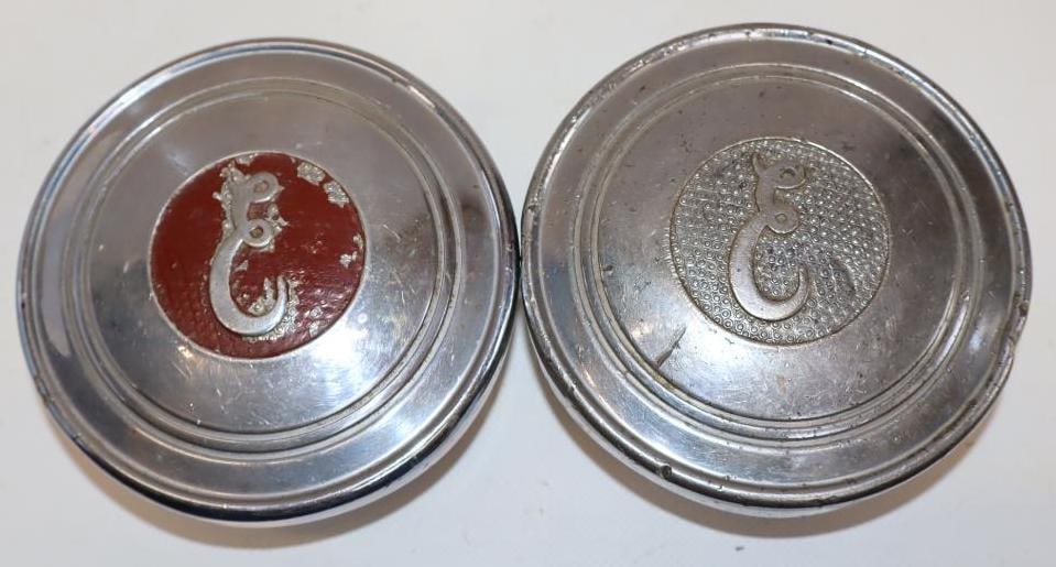 Group of 2 Studebaker Erskine Motor Car Co. Embossed Aluminum Threaded Automobile Hubcaps (1 of 2)