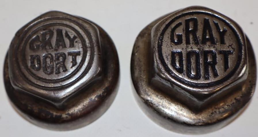 Group of 2 Gray Dort Steel Debossed Threaded Automobile Hubcaps (1 of 2)