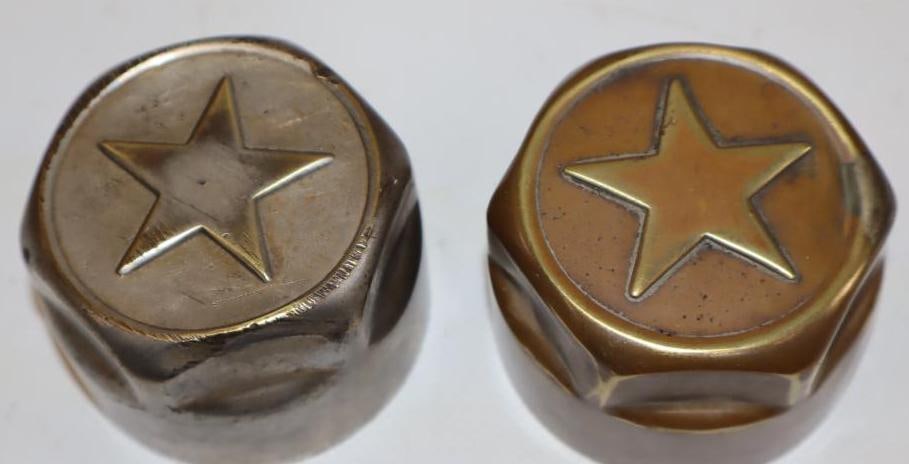 Group of 2 Star Embossed Brass Threaded Automobile Hubcaps (1 of 2)