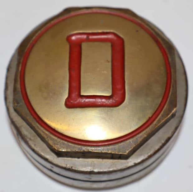1928 Durant Cast Bronze Threaded Automobile Hubcap: 3" x 3" x 1.75"