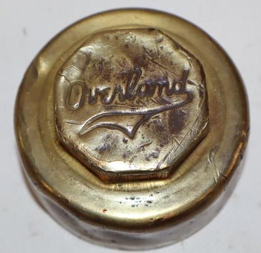 1908-1910 Overland Debossed Brass Threaded Automobile Hubcap (1 of 2)