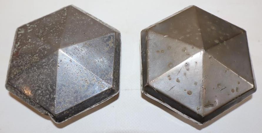 Group of 2 Essex Chromed Aluminum Threaded Automobile Hubcaps: 3" x 3" x 1.5" each