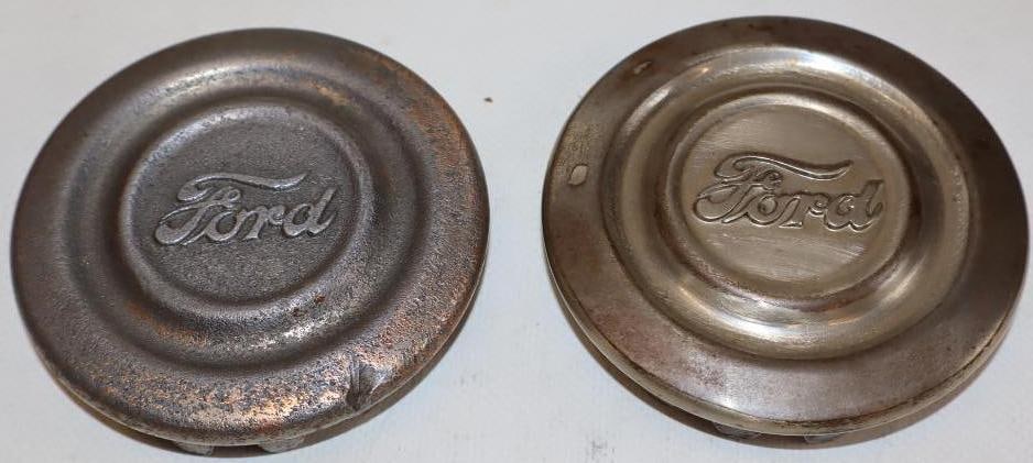 Group of 2 1928 Model A Ford Truck Wire Wheel Embossed Automobile Hubcaps (1 of 2)