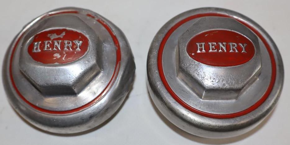 Group of 2 Henry Embossed Aluminum Threaded Automobile Hubcaps (1 of 2)