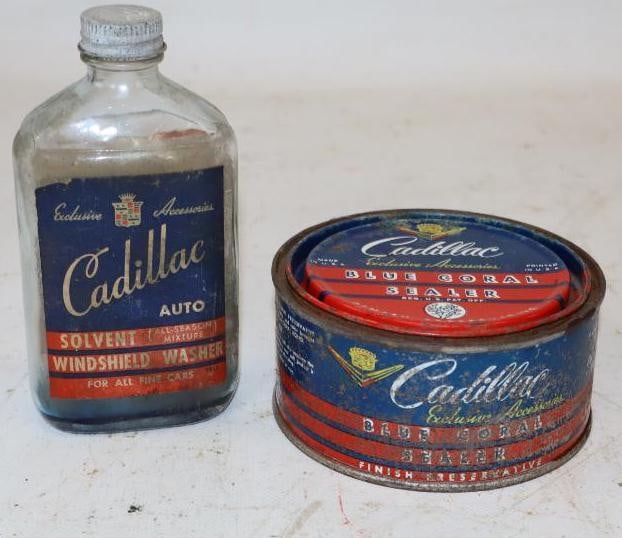 Group of 2 Cadillac Blue Coral Sealer and Windshield Washer Solvent Advertising Can and Bottle (1 of 2)