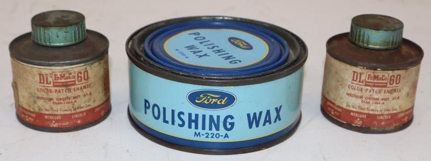 Group of 3 Ford Motor Company Polishing Wax and DL 60 Color Match Enamel Cans (1 of 2)
