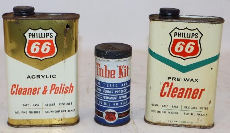 Group of 3 Phillips 66 Wax Cleaner, Polish and Tube Kit Advertising Cans (1 of 2)