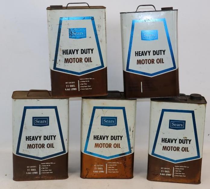 Group of 5 Sears Heavy Duty Ten Quart Motor Oil Cans (1 of 2)