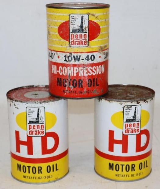 Group of 3 Penn Drake 1 Quart Metal Oil Cans (1 of 2)
