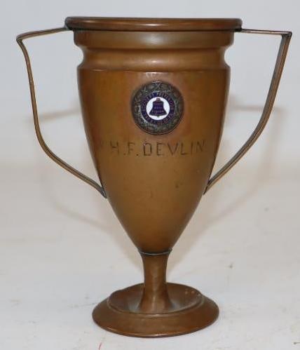 Bell System Cloisonne & Bronze "No Lost Time Accidents" 1920's Achievement Trophy: 5" x 3" x 5.5"
