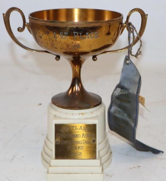 1953 Westlake Ohio Sportsmans Association Shooting Dog Stake 1st Place Trophy and 1958 Ribbon (1 of 3)