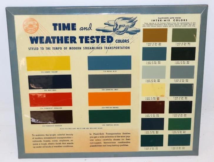 Plastic-Kote Auto Finish Color Sample Tin Over Cardboard Advertising Sign: 11.25" x 9.5"