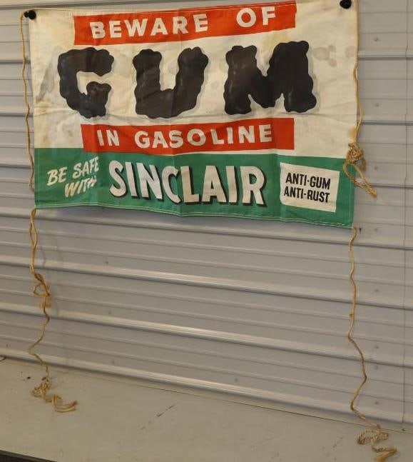Sinclair "Beware of Gum in Gasoline" Anti-Gum, Anti-Rust Advertising Canvas Banner Sign (1 of 5)