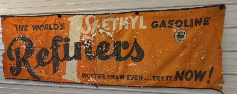 Refiners "The World's First Ethyl Gasoline" Advertising Canvas Banner Sign (1 of 6)