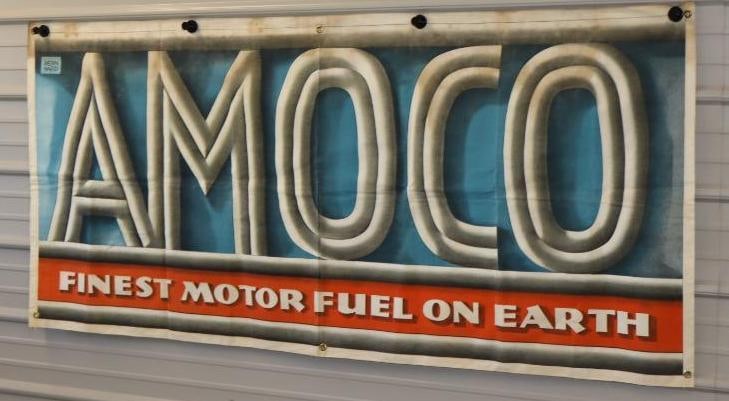 Amoco "Finest Motor Fuel on Earth" Advertising Canvas Banner: 76" x 36"