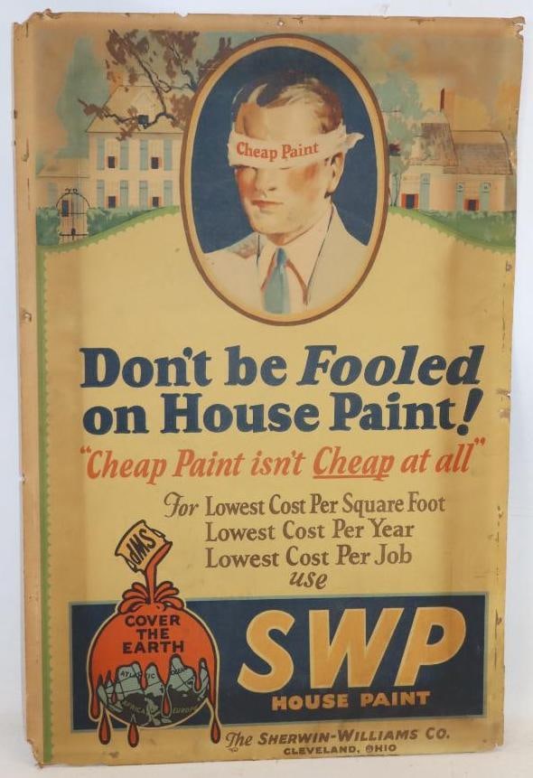 1930 Sherwin-Williams "Don't Be Fooled on House Paint" Graphic Cardboard Advertising Sign (1 of 4)