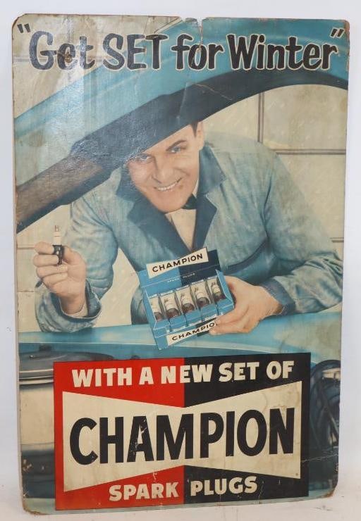 "Get Set for Winter" Champion Spark Plug Cardboard Easelback Countertop Advertising Display Sign (1 of 2)