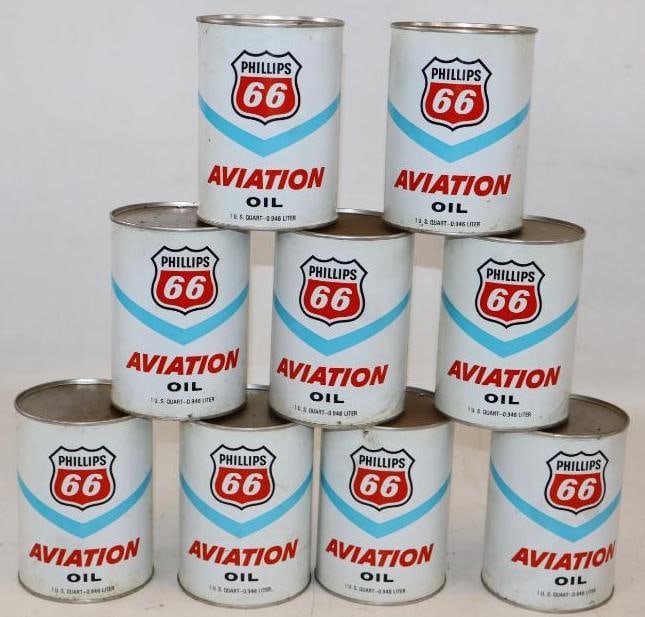 Group of 9 Phillips 66 Aviation Composite One Quart Oil Cans (1 of 2)