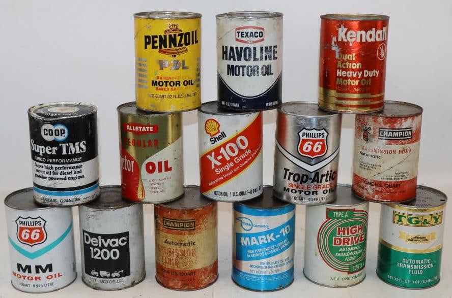 Group of 14 Different Composite One Quart Oil Cans (1 of 2)