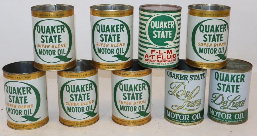 Group of 9 Quaker-State Metal One Quart Oil Cans (1 of 2)