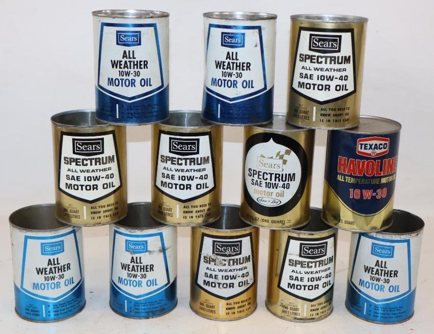 Group of 12 Sears and Texaco Metal One Quart Oil Cans (1 of 2)