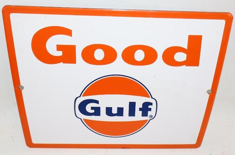 Good Gulf Advertising Porcelain Gas Pump Plate: 11.25" x 8.5"
