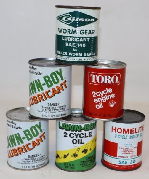 Group of 6 Lawn-Boy, Homelite, Toro & Gilson 2 Cycle Oil Cans (1 of 2)