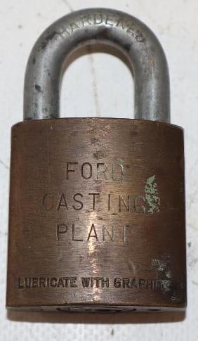 Ford Casting Plant Brass Engraved Lock: 1.5" x 2.5" x .75" no key
