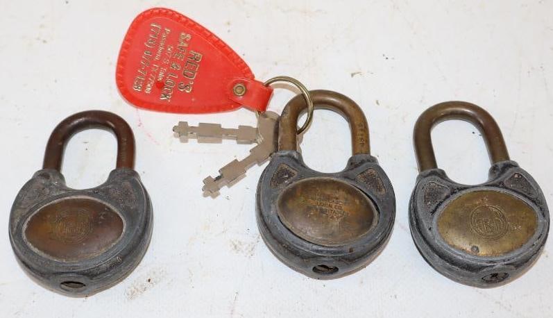 Group of 3 Gilbert & Barker Brass Gas Pump Locks (1 of 2)
