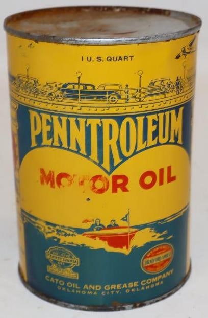 Penntroleum 1 Quart Metal Oil Can with Car & Boat Scene: 32 oz empty