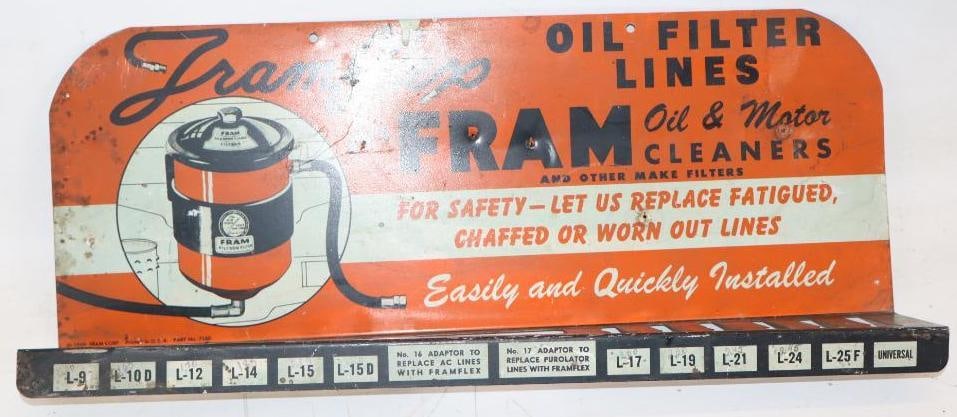 1949 Fram Oil Filter Flexible Lines Metal Advertising Display Rack Sign (1 of 2)