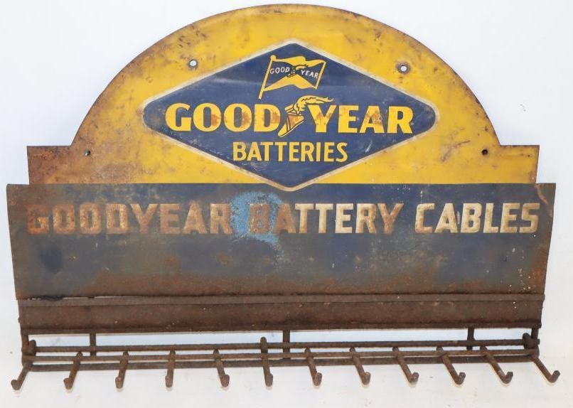 Embossed Goodyear Battery Cables Metal Advertising Display Rack Sign (1 of 2)