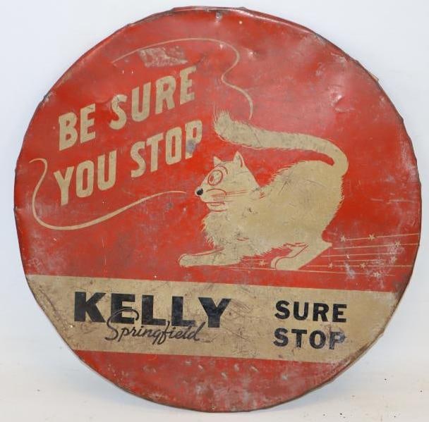 Kelly Springfield "Be sure to stop" Tire Center Advertising Display Sign (1 of 2)