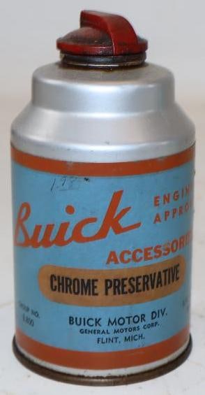 GM Buick Chrome Preservative Accessory Advertising Can with Paper Label: 2.75" x 2.75" x 5"