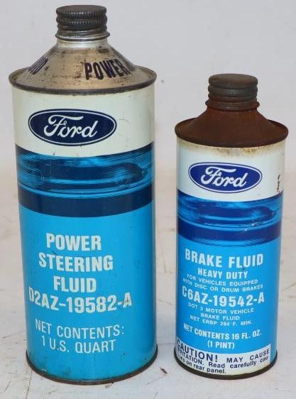 Group of 2 Ford Power Steering And Break Fluid Conetop Advertising Cans (1 of 2)