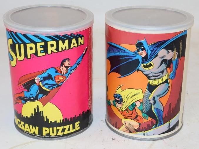 Group of 2 -1973 Batman & Superman Advertising Puzzles: 4" x 4" x 5.5" each