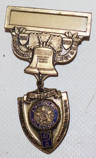 1926 American Legion National Convention Cloisonne and Brass Pin Back Badge: 2.75" x 1.75"