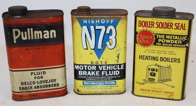Group of 3 Niehoff Sauder Seal & Pullman 1 Quart Oil Cans: 4.5" x 2.25" x 7.25" each