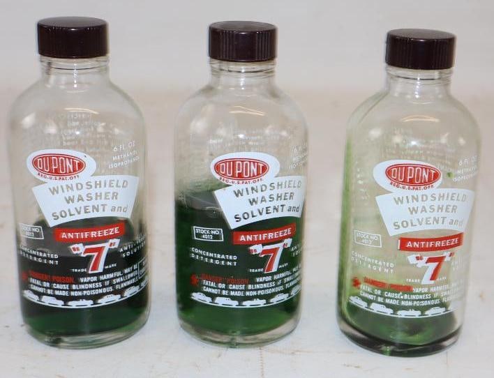 Group of 3 Dupont "7" Windshield Washer Solvent Glass Bottles (1 of 2)