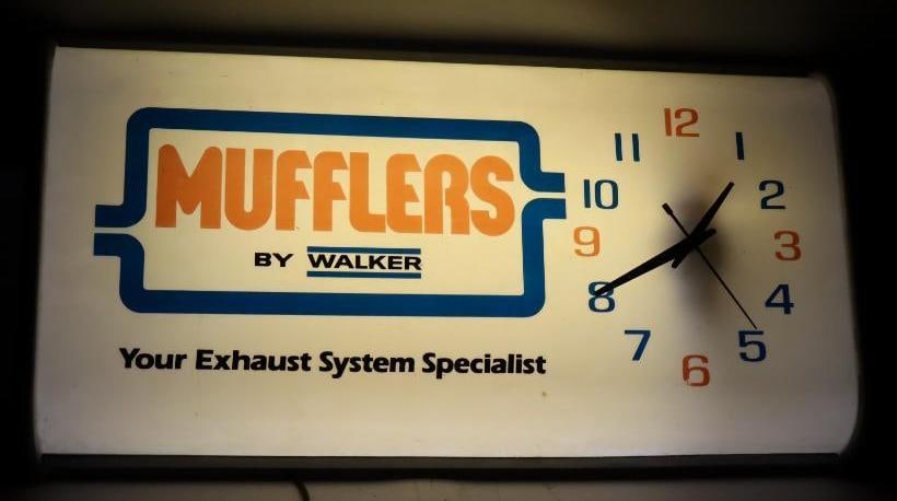 Walker Mufflers Muffler Shaped Light Up Advertising Sign Clock (1 of 3)