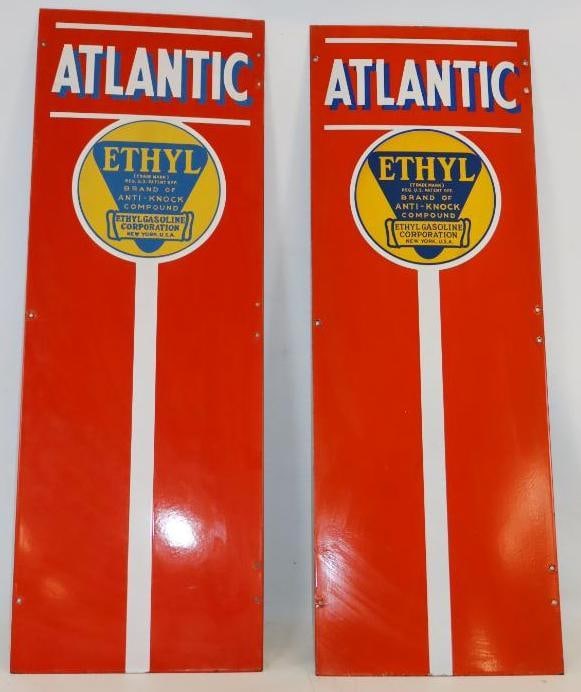 Group of 2 Porcelain Atlantic Ethyl Gasoline Advertising Gas Pump Plates (1 of 5)