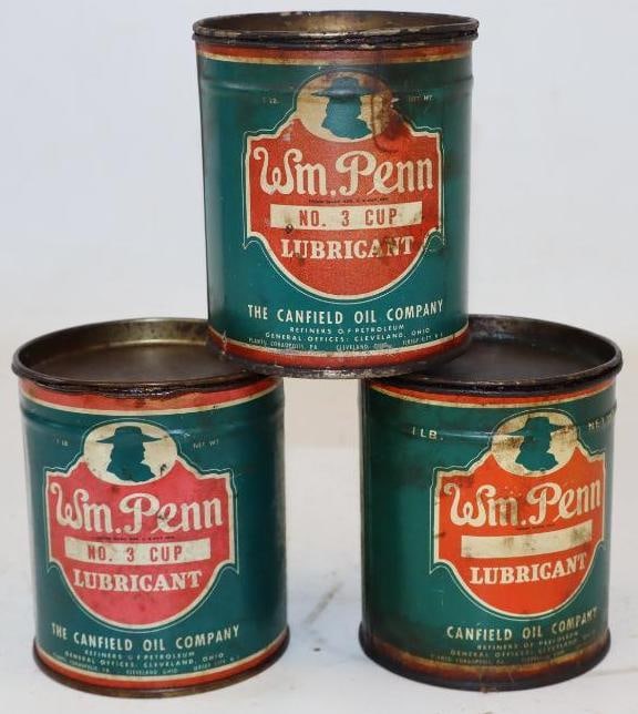 Group of 3 William Penn One Pound Grease Cans (1 of 2)
