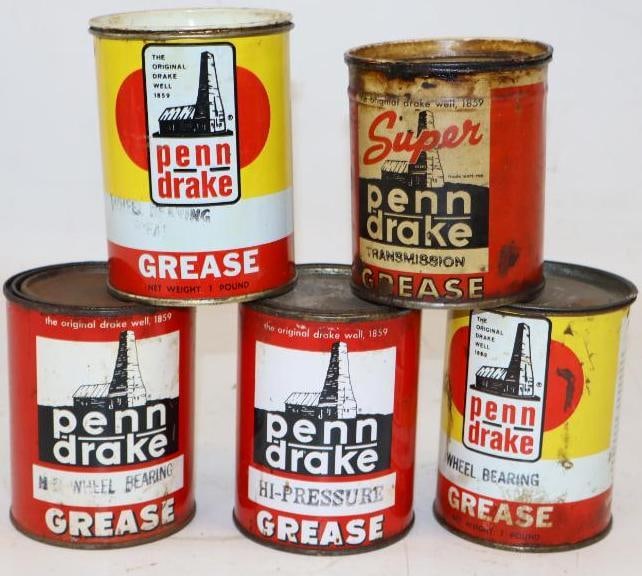 Group of 5 Penn Drake One Pound Grease Cans (1 of 2)