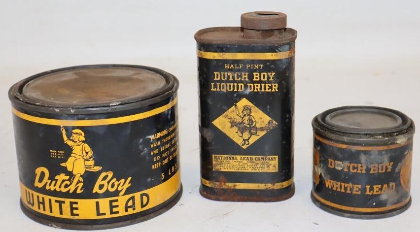Group of 3 Dutch Boy, White Lead, and Liquid Dryer Advertising Cans: Largest is 5lbs