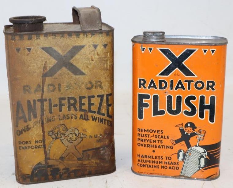Group of 2 1920's/30's "X" Radiator Flush and Antifreeze Graphic Advertising Cans (1 of 2)