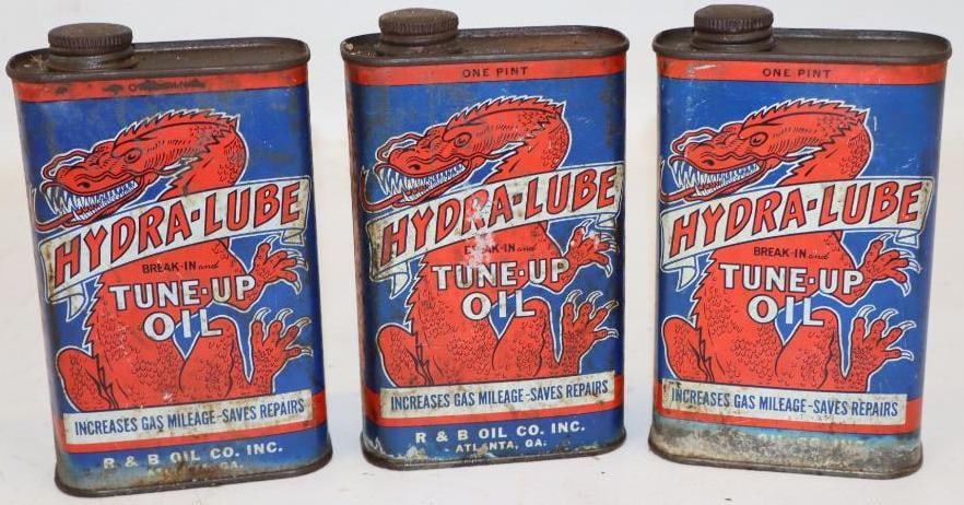 Group of 3 Hydra-Lube Tune Up One Pint Oil Cans with Dragon Graphics (1 of 2)