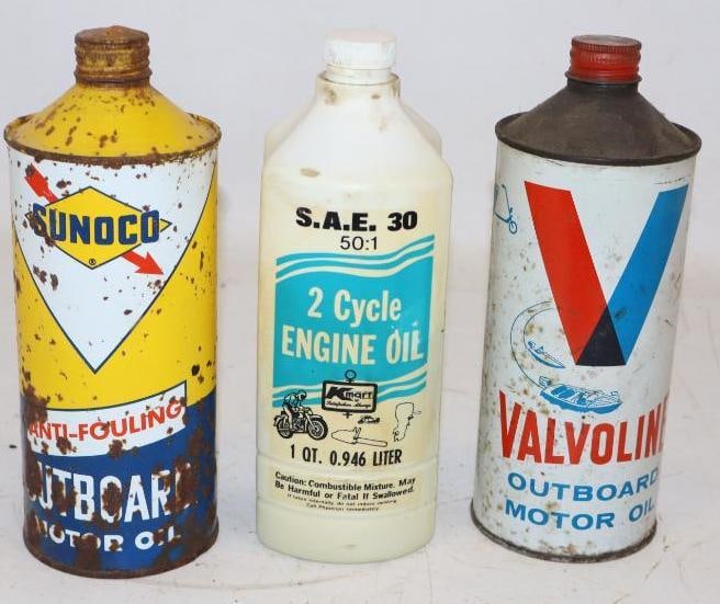 Group of 3 Valvoline, Sunoco, and K-Mart Outboard Conetop One Quart Oil Cans (1 of 2)